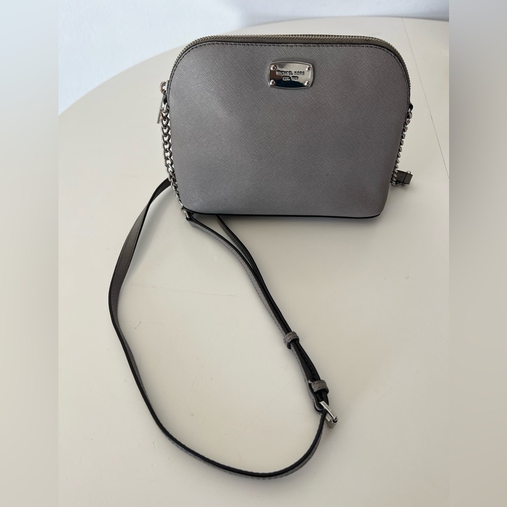 Michael Kors Grey Leather Structured Dome‎ Chain Strap Crossbody Bag